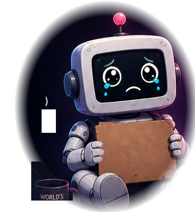 Cute sad begging AI robot