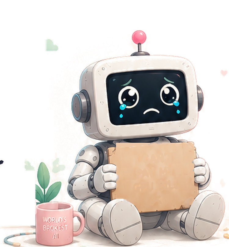 Cute sad begging AI robot